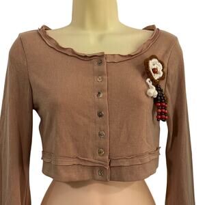 The Rag Story Tan Camel Knit Crop Cardigan Top
